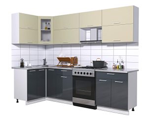 ГОТОВАЯ КУХНЯ МИЛА ГЛОСС 60-12Х27 (ВАНИЛЬ/ АСФАЛЬТ)
