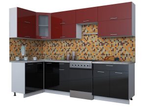 ГОТОВАЯ КУХНЯ МИЛА ГЛОСС 60-12Х28 (БОРДОВЫЙ/ ЧЕРНЫЙ)