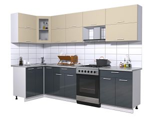 ГОТОВАЯ КУХНЯ МИЛА ГЛОСС 60-12Х29 (ВАНИЛЬ/ АСФАЛЬТ)