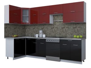 ГОТОВАЯ КУХНЯ МИЛА ГЛОСС 60-12Х30 (БОРДОВЫЙ/ ЧЕРНЫЙ)