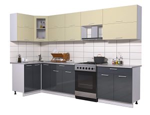 ГОТОВАЯ КУХНЯ МИЛА ГЛОСС 60-12Х31 (ВАНИЛЬ/ АСФАЛЬТ)