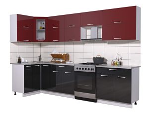 ГОТОВАЯ КУХНЯ МИЛА ГЛОСС 60-12Х31 (БОРДОВЫЙ/ ЧЕРНЫЙ)