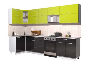 ГОТОВАЯ КУХНЯ МИЛА ГЛОСС 60-12Х31 (ЯБЛОКО/ ЧЕРНЫЙ)