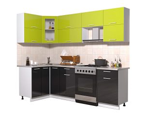 ГОТОВАЯ КУХНЯ МИЛА ГЛОСС 60-12Х25 (ЯБЛОКО/ ЧЕРНЫЙ)