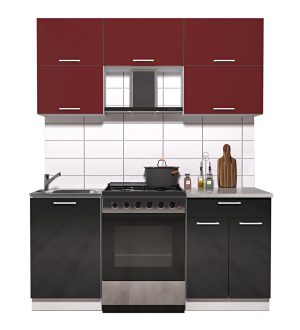 ГОТОВАЯ КУХНЯ ГЛОСС 60-17 (БОРДОВЫЙ/ ЧЕРНЫЙ)