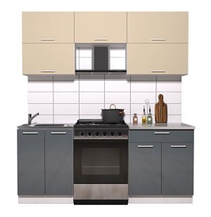 ГОТОВАЯ КУХНЯ ГЛОСС 60-19 (ВАНИЛЬ/ АСФАЛЬТ)