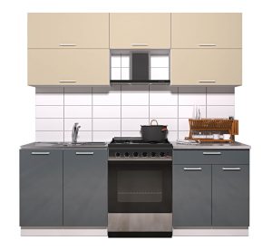 ГОТОВАЯ КУХНЯ ГЛОСС 60-21 (ВАНИЛЬ/ АСФАЛЬТ)