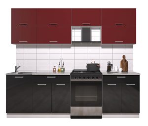 ГОТОВАЯ КУХНЯ ГЛОСС 60-25 (БОРДОВЫЙ/ ЧЕРНЫЙ)