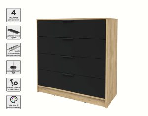 KОМОД КТ-К100 (ДУБ ЗОЛОТОЙ ЛДСП/ ЧЕРНЫЙ ЛДСП) Ш1000 В1020 Г451
