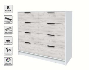 KОМОД КТ-К117 (БЕЛЫЙ ЛДСП/ ДУБ БЕЛЫЙ ЛДСП) Ш1165 В1020 Г451