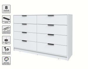 KОМОД КТ-К157 (БЕЛЫЙ ЛДСП/ БЕЛЫЙ ПЛАТИНУМ ЛДСП) Ш1565 В1020 Г451