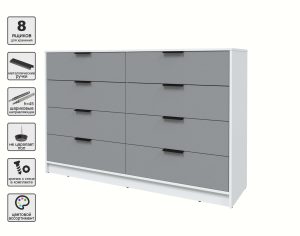 KОМОД КТ-К157 (БЕЛЫЙ ЛДСП/ СЕРЕБРО ЛДСП) Ш1565 В1020 Г451