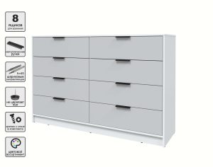 KОМОД КТ-К157 (БЕЛЫЙ ЛДСП/ СЕРЫЙ ЛДСП) Ш1565 В1020 Г451