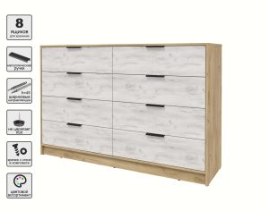 KОМОД КТ-К157 (ДУБ ЗОЛОТОЙ ЛДСП/ ДУБ БЕЛЫЙ ЛДСП) Ш1565 В1020 Г451