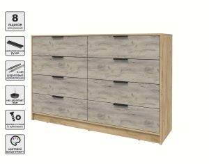 KОМОД КТ-К157 (ДУБ ЗОЛОТОЙ ЛДСП/ ДУБ СЕРЫЙ ЛДСП) Ш1565 В1020 Г451
