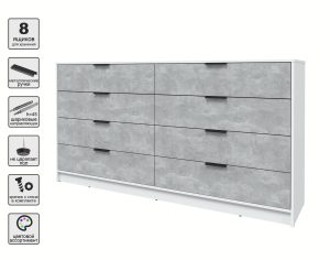 KОМОД КТ-К197 (БЕЛЫЙ ЛДСП/ БЕТОН ЛДСП) Ш1965 В1020 Г451