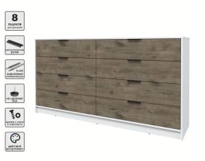 KОМОД КТ-К197 (БЕЛЫЙ ЛДСП/ ДУБ ВЕЛЛИНГТОН ЛДСП) Ш1965 В1020 Г451