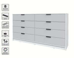 KОМОД КТ-К197 (БЕЛЫЙ ЛДСП/ СЕРЫЙ ЛДСП) Ш1965 В1020 Г451