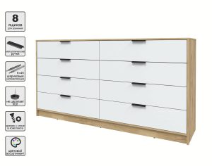 KОМОД КТ-К197 (ДУБ ЗОЛОТОЙ ЛДСП/ БЕЛЫЙ ПЛАТИНУМ ЛДСП) Ш1965 В1020 Г451
