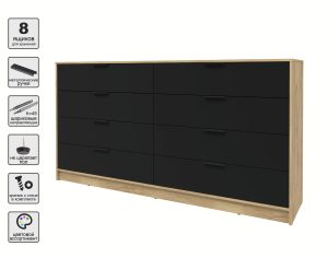 KОМОД КТ-К197 (ДУБ ЗОЛОТОЙ ЛДСП/ ЧЕРНЫЙ ЛДСП) Ш1965 В1020 Г451