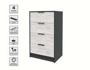 KОМОД КТ-К60 (АНТРАЦИТ ЛДСП/ ДУБ БЕЛЫЙ ЛДСП) Ш600 В1020 Г451
