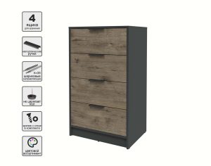 KОМОД КТ-К60 (АНТРАЦИТ ЛДСП/ ДУБ ВЕЛЛИНГТОН ЛДСП) Ш600 В1020 Г451