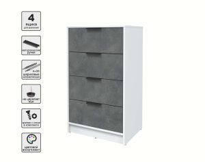 KОМОД КТ-К60 (БЕЛЫЙ ЛДСП/ БЕТОН ПОРТЛЕНД ЛДСП) Ш600 В1020 Г451