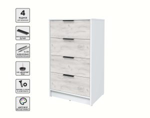 KОМОД КТ-К60 (БЕЛЫЙ ЛДСП/ ДУБ БЕЛЫЙ ЛДСП) Ш600 В1020 Г451