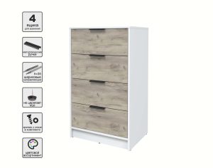 KОМОД КТ-К60 (БЕЛЫЙ ЛДСП/ ДУБ СЕРЫЙ ЛДСП) Ш600 В1020 Г451
