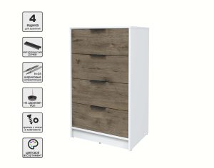 KОМОД КТ-К60 (БЕЛЫЙ ЛДСП/ ДУБ ВЕЛЛИНГТОН ЛДСП) Ш600 В1020 Г451