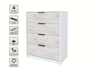 KОМОД КТ-К80 (БЕЛЫЙ ЛДСП/ ДУБ БЕЛЫЙ ЛДСП) Ш800 В1020 Г451