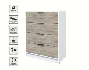 KОМОД КТ-К80 (БЕЛЫЙ ЛДСП/ ДУБ СЕРЫЙ ЛДСП) Ш800 В1020 Г451