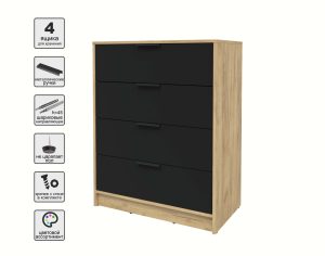 KОМОД КТ-К80 (ДУБ ЗОЛОТОЙ ЛДСП/ ЧЕРНЫЙ ЛДСП) Ш800 В1020 Г451