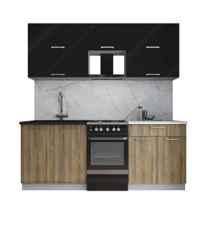 ГОТОВАЯ КУХНЯ ГЛОСС 50-20 (ЧЕРНЫЙ ГЛЯНЕЦ/ ДУБ ВОТАН)