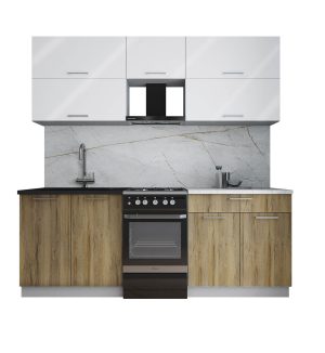 ГОТОВАЯ КУХНЯ ГЛОСС 50-21 (БЕЛЫЙ ГЛЯНЕЦ / ДУБ ВОТАН)