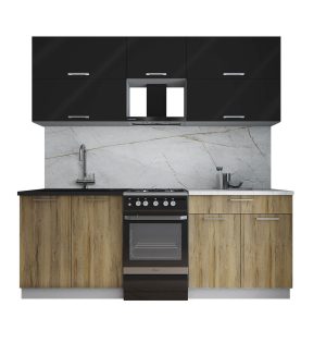 ГОТОВАЯ КУХНЯ ГЛОСС 50-21 (ЧЕРНЫЙ ГЛЯНЕЦ / ДУБ ВОТАН)