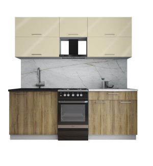 ГОТОВАЯ КУХНЯ ГЛОСС 50-21 (ВАНИЛЬ ГЛЯНЕЦ / ДУБ ВОТАН)