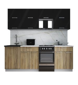 ГОТОВАЯ КУХНЯ ГЛОСС 50-22 (ЧЕРНЫЙ ГЛЯНЕЦ/ ДУБ ВОТАН)