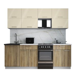 ГОТОВАЯ КУХНЯ ГЛОСС 50-22 (ВАНИЛЬ ГЛЯНЕЦ/ ДУБ ВОТАН)