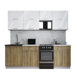 ГОТОВАЯ КУХНЯ ГЛОСС 50-23 (БЕЛЫЙ ГЛЯНЕЦ/ ДУБ ВОТАН)