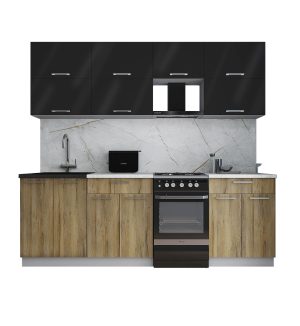 ГОТОВАЯ КУХНЯ ГЛОСС 50-23 (ЧЕРНЫЙ ГЛЯНЕЦ/ ДУБ ВОТАН)