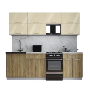 ГОТОВАЯ КУХНЯ ГЛОСС 50-23 (ВАНИЛЬ ГЛЯНЕЦ/ ДУБ ВОТАН)