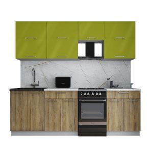 ГОТОВАЯ КУХНЯ ГЛОСС 50-23 (ЯБЛОКО ГЛЯНЕЦ/ ДУБ ВОТАН)