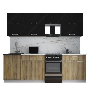 ГОТОВАЯ КУХНЯ ГЛОСС 50-24 (ЧЕРНЫЙ ГЛЯНЕЦ/ ДУБ ВОТАН)