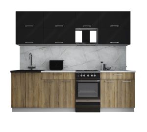 ГОТОВАЯ КУХНЯ ГЛОСС 50-25 (ЧЕРНЫЙ ГЛЯНЕЦ/ ДУБ ВОТАН)