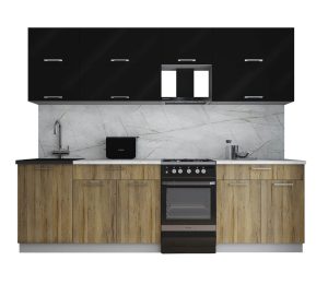 ГОТОВАЯ КУХНЯ ГЛОСС 50-26 (ЧЕРНЫЙ ГЛЯНЕЦ/ ДУБ ВОТАН)
