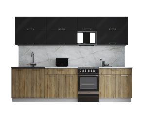 ГОТОВАЯ КУХНЯ ГЛОСС 50-29 (ЧЕРНЫЙ ГЛЯНЕЦ/ ДУБ ВОТАН)