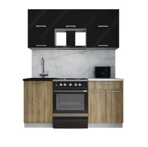 ГОТОВАЯ КУХНЯ ГЛОСС 60-17 (ЧЕРНЫЙ ГЛЯНЕЦ/ ДУБ ВОТАН)
