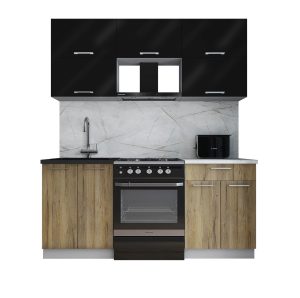 ГОТОВАЯ КУХНЯ ГЛОСС 60-18 (ЧЕРНЫЙ ГЛЯНЕЦ/ ДУБ ВОТАН)