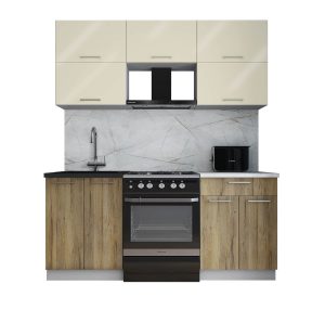 ГОТОВАЯ КУХНЯ ГЛОСС 60-18 (ВАНИЛЬ ГЛЯНЕЦ/ ДУБ ВОТАН)